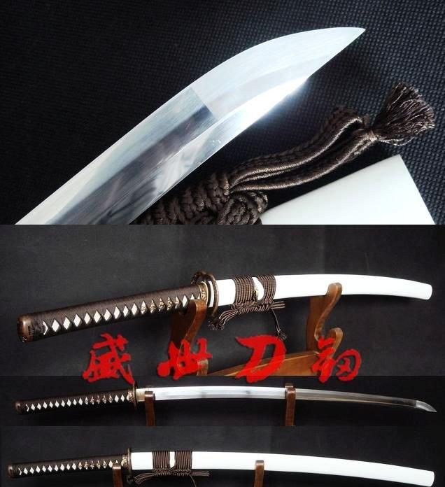 Battle Ready White Japense Katana Sword Musashi Tsuba 9260 Spring Steel Sharpened Blade