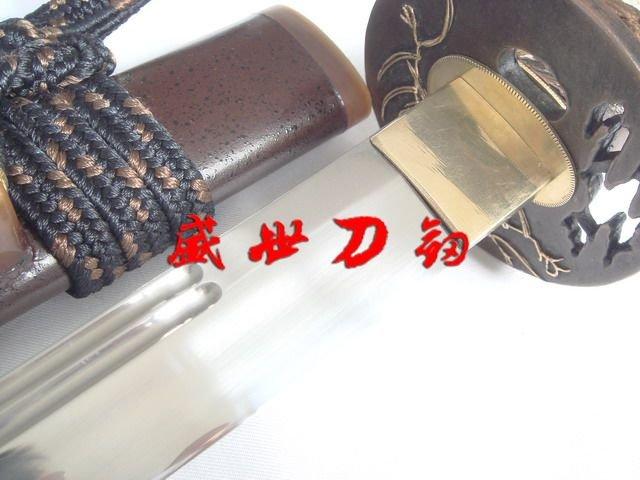 Clay Tempered Double Groove T-10 Steel Katana Wolf Tsuba Fully Functiona Sword