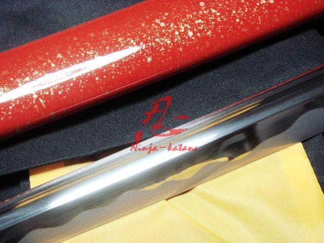 Hand Forged Red Japanese Katana Flower Tsuba Sword Spring Steel Blade Sharpened