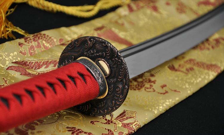 41 Inch Japanese Samurai Katana Sword Wave Tsuba Folded Steel Blade Can Cut Bamboo