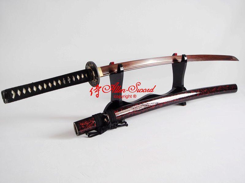 Black Red Foled Steel Blade Japanese Full Tang Katana Sword Phenix Tsuba