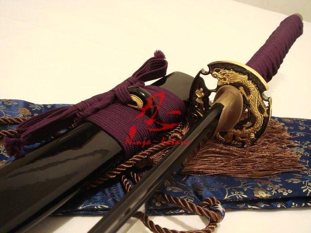 Hand Forged Forged Black Folded Steel Japanese Katana Dragon Tsuba Sword Sharp