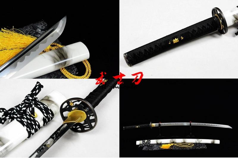 40.6 Handmade Japanese Full Tang Katana White/Black Theme Sword Sharpened