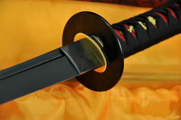 20 Inch Hand Made Japanese Sword Tanto Black Blade Iron Tsuba Sharp Edge