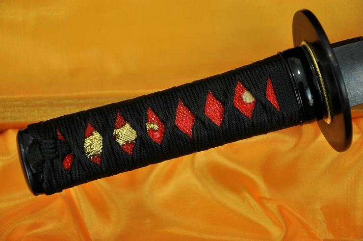20 Inch Hand Made Japanese Sword Tanto Black Blade Iron Tsuba Sharp Edge