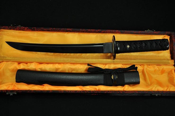 20 Inch Hand Made Full Black Japanese Samurai Tanto Sword Black Blade Musashi Tsuba