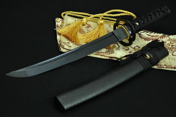 20 Inch Hand Made Full Black Japanese Samurai Tanto Sword Black Blade Musashi Tsuba