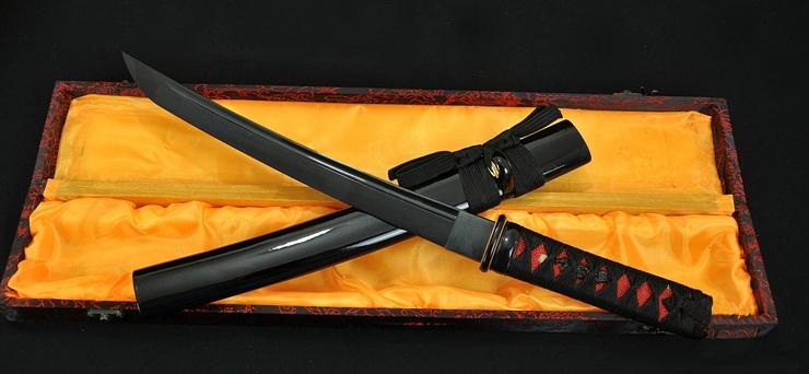 Full Black Blade Hand Made Japanese Samurai Sword Tanto Sharp Edge