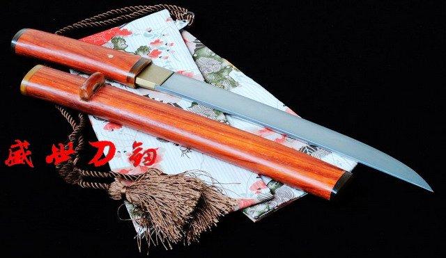 20.5"Clay Tempered T-10 Steel Japanese Tanto Sword Red Wooden Sharpened Blade